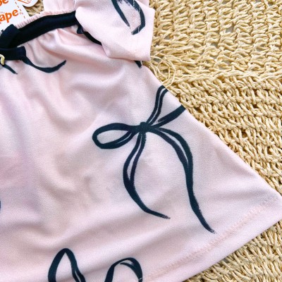 Conj. Bata Lacinhos e Short Saia - Rosa e Preto